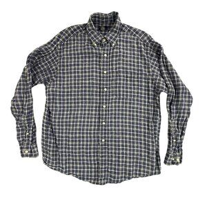 Vintage Brooks Brothers 346 Shirt Mens Large Blue Plaid Linen Button Long Sleeve